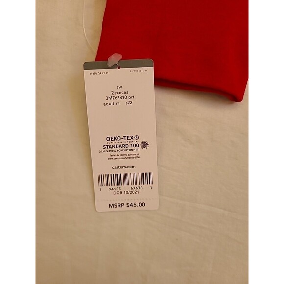 NWT Adult Carters Christmas Pajamas Pjs 2 pc White Red  Medium Loungewear - Picture 5 of 11